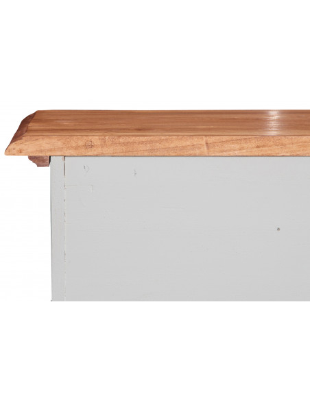Credenza in legno massello di tiglio struttura bianca anticata piano naturale: foto particolare del retro - Biscottini.it