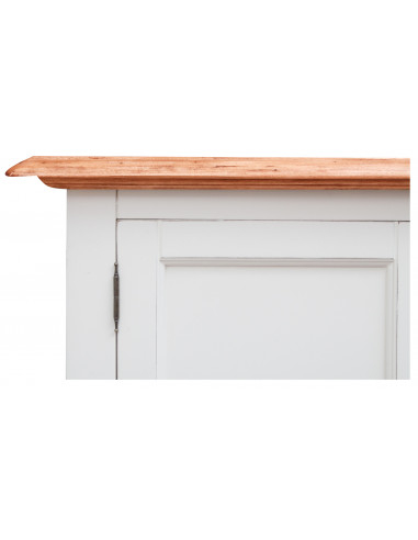 Credenza Country in legno massello di tiglio struttura bianca anticata piano finitura naturale 135x45x92 cm Credenza Country in legno massello di tiglio struttura bianca anticata piano finitura naturale 135x45x92 cm