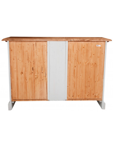 Credenza Country in legno massello di tiglio struttura bianca anticata piano finitura naturale 135x45x92 cm Credenza Country in legno massello di tiglio struttura bianca anticata piano finitura naturale 135x45x92 cm