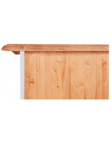 Credenza Country in legno massello di tiglio struttura bianca anticata piano finitura naturale 135x45x92 cm Credenza Country in legno massello di tiglio struttura bianca anticata piano finitura naturale 135x45x92 cm