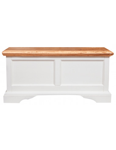 Cassapanca in legno massello di tiglio struttura bianca anticata piano finitura naturale: foto frontale- Biscottini.it Cassapanca in legno massello di tiglio struttura bianca anticata piano finitura naturale: foto frontale- Biscottini.it