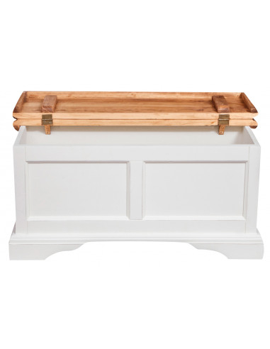 Baú em madeira maciça de tília com estrutura branca antiga e tampo com acabamento natural: foto com tampa aberta - Biscottini.it Baú em madeira maciça de tília com estrutura branca antiga e tampo com acabamento natural: foto com tampa aberta - Biscottini.it