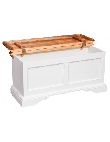 Baú em madeira maciça de limão, estrutura branca antiga, tampo com acabamento natural: foto em perspectiva - Biscottini.it Baú em madeira maciça de limão, estrutura branca antiga, tampo com acabamento natural: foto em perspectiva - Biscottini.it