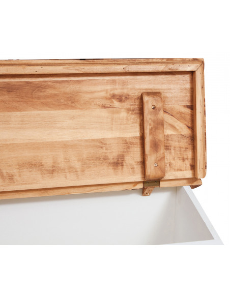 Cassapanca in legno massello di tiglio struttura bianca anticata piano finitura naturale:foto partiocolare coperchio- Biscottini