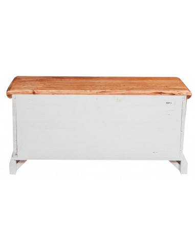 Cassapanca in legno massello di tiglio struttura bianca anticata piano finitura naturale:foto vista del retro - Biscottini.it Cassapanca in legno massello di tiglio struttura bianca anticata piano finitura naturale:foto vista del retro - Biscottini.it