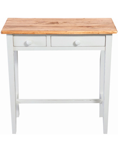 Mesa consola country em madeira maciça de limão, estrutura branca antiga, acabamento natural 73x36x75 cm