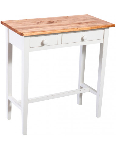 Mesa consola country em madeira maciça de limão, estrutura branca antiga, acabamento natural 73x36x75 cm Mesa consola country em madeira maciça de limão, estrutura branca antiga, acabamento natural 73x36x75 cm