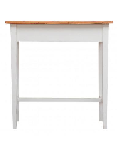 Tavolino consolle Country in legno massello di tiglio struttura bianca anticata finitura naturale 73x36x75 cm Tavolino consolle Country in legno massello di tiglio struttura bianca anticata finitura naturale 73x36x75 cm