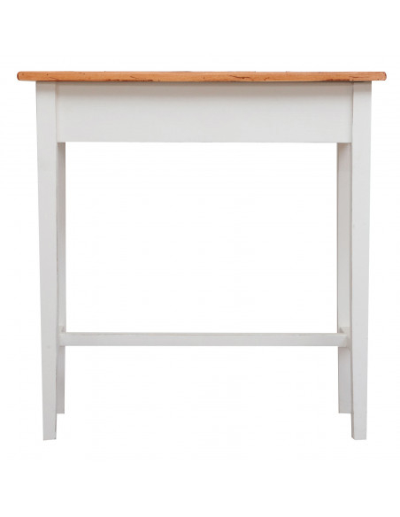 Mesa consola country em madeira maciça de limão, estrutura branca antiga, acabamento natural 73x36x75 cm