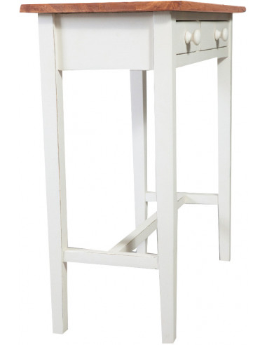 Tavolino consolle Country in legno massello di tiglio struttura bianca anticata finitura naturale 73x36x75 cm Tavolino consolle Country in legno massello di tiglio struttura bianca anticata finitura naturale 73x36x75 cm