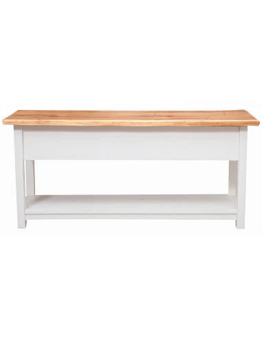 Mobile porta tv Country in legno massello di tiglio struttura bianca anticata piano naturale 110x40x50 cm Mobile porta tv Country in legno massello di tiglio struttura bianca anticata piano naturale 110x40x50 cm