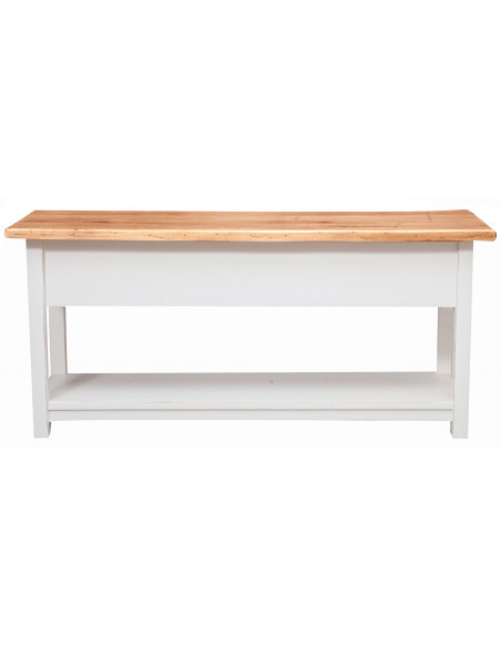 Móvel de TV country em madeira maciça de limão com estrutura branca antiga e tampo natural 110x40x50 cm