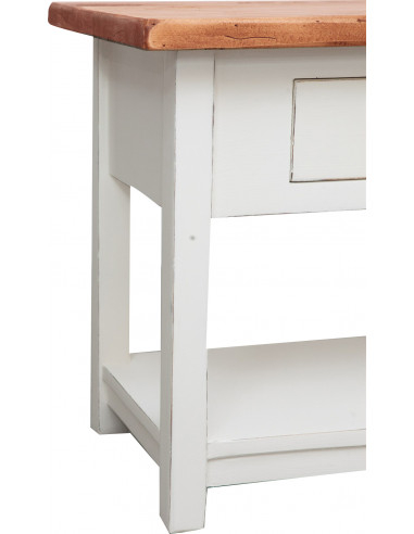 Mobile porta tv Country in legno massello di tiglio struttura bianca anticata piano naturale 110x40x50 cm Mobile porta tv Country in legno massello di tiglio struttura bianca anticata piano naturale 110x40x50 cm