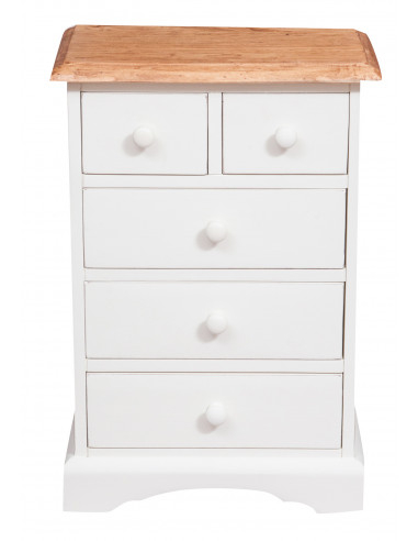 Comodino Country in legno massello di tiglio struttura bianca anticata piano finitura naturale 51x30x74 cm Comodino Country in legno massello di tiglio struttura bianca anticata piano finitura naturale 51x30x74 cm