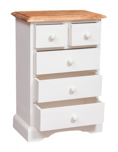 Comodino Country in legno massello di tiglio struttura bianca anticata piano finitura naturale 51x30x74 cm Comodino Country in legno massello di tiglio struttura bianca anticata piano finitura naturale 51x30x74 cm