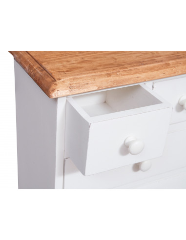 Comodino Country in legno massello di tiglio struttura bianca anticata piano finitura naturale 51x30x74 cm Comodino Country in legno massello di tiglio struttura bianca anticata piano finitura naturale 51x30x74 cm