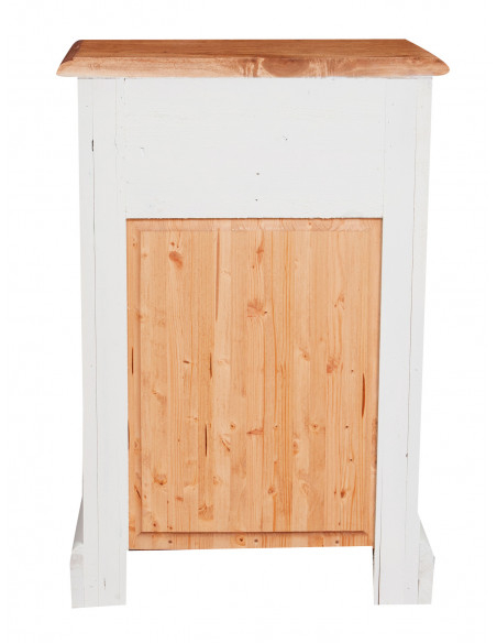 Comodino Country in legno massello di tiglio struttura bianca anticata piano finitura naturale 51x30x74 cm