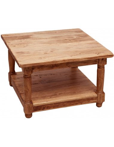 Tavolino da fumo Country in legno massello di tiglio finitura naturale 70x70x45 cm