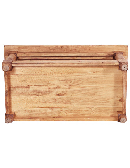 Mesa de fumar country em madeira maciça de cal, acabamento natural 90x50x45 cm