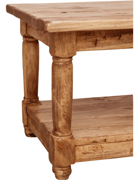 Mesa de fumar country em madeira maciça de cal, acabamento natural 90x50x45 cm