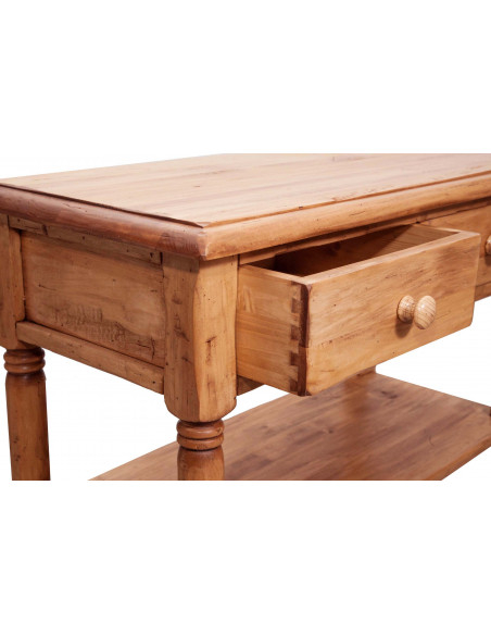 Tavolino Country in legno massello di tiglio finitura naturale 80x38x80 cm