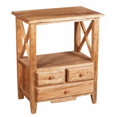 Mesa de cabeceira country em madeira maciça de limão, acabamento natural 56x36x66 cm