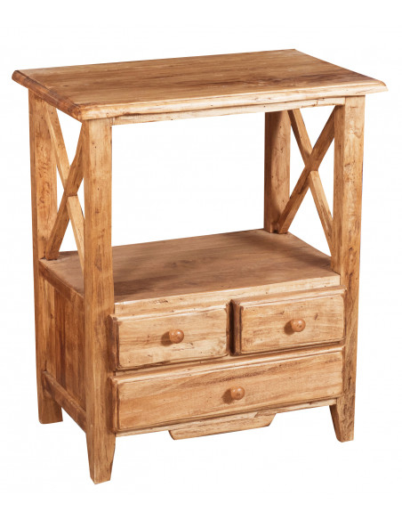 Mesa de cabeceira country em madeira maciça de limão, acabamento natural 56x36x66 cm