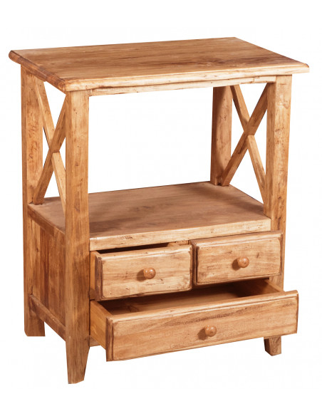 Mesa de cabeceira country em madeira maciça de limão, acabamento natural 56x36x66 cm