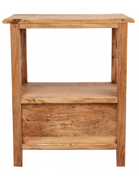 Mesa de cabeceira country em madeira maciça de limão, acabamento natural 56x36x66 cm