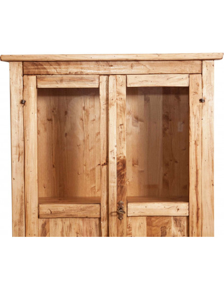 Vitrina country em madeira maciça de limão, acabamento natural 68x25x98 cm