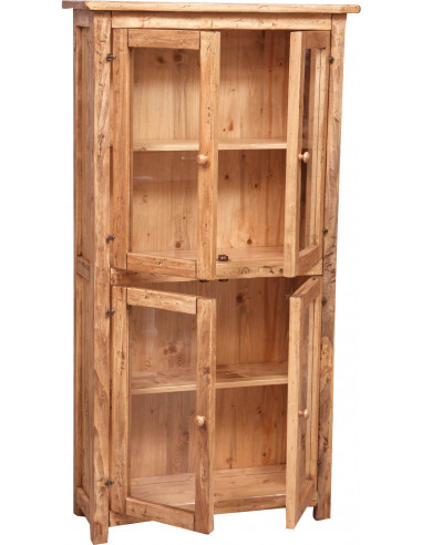 Vetrina Country in legno massello di tiglio finitura naturale 68x25x130 cm Vetrina Country in legno massello di tiglio finitura naturale 68x25x130 cm