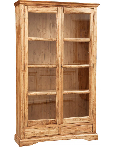 Vitrina country em madeira maciça de limão, acabamento natural 109x36x180 cm