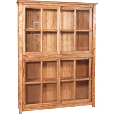 Libreria vetrina con ante scorrevoli in legno massello di tiglio, finitura naturale 154x37x212 cm