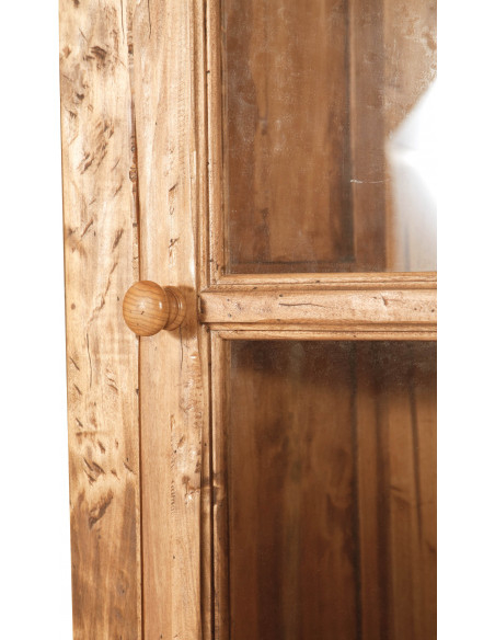 Libreria vetrina con ante scorrevoli in legno massello di tiglio, finitura naturale 154x37x212 cm