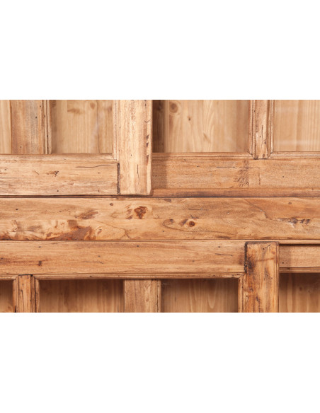 Libreria vetrina con ante scorrevoli in legno massello di tiglio, finitura naturale 154x37x212 cm
