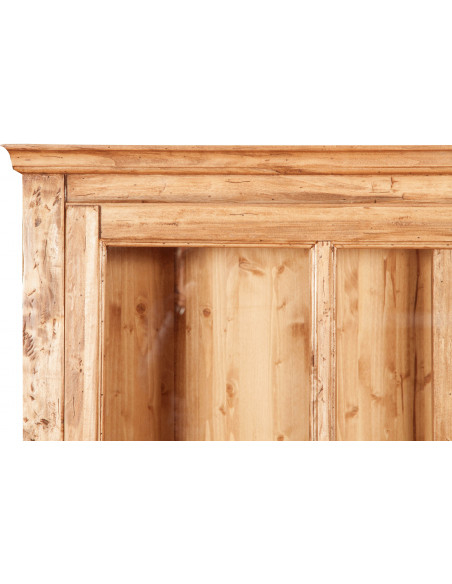 Mostrar estante com portas deslizantes em madeira maciça, acabamento natural 154x37x212 cm