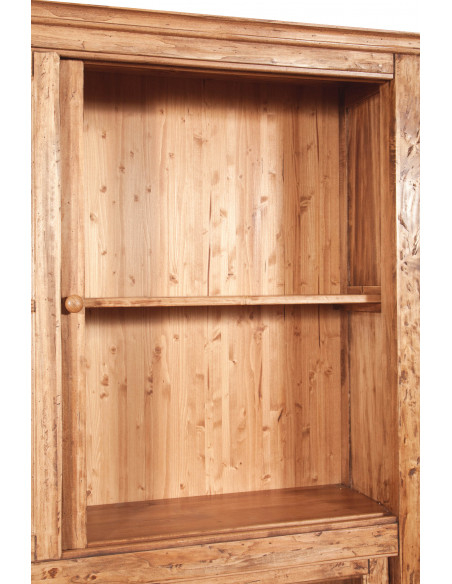 Libreria vetrina con ante scorrevoli in legno massello di tiglio, finitura naturale 154x37x212 cm