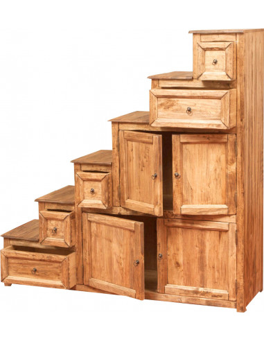 Mobile cassettiera a scala Country in legno massello di tiglio finitura naturale 140x42x142 cm Mobile cassettiera a scala Country in legno massello di tiglio finitura naturale 140x42x142 cm