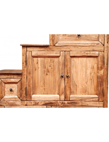 Mobile cassettiera a scala Country in legno massello di tiglio finitura naturale 140x42x142 cm