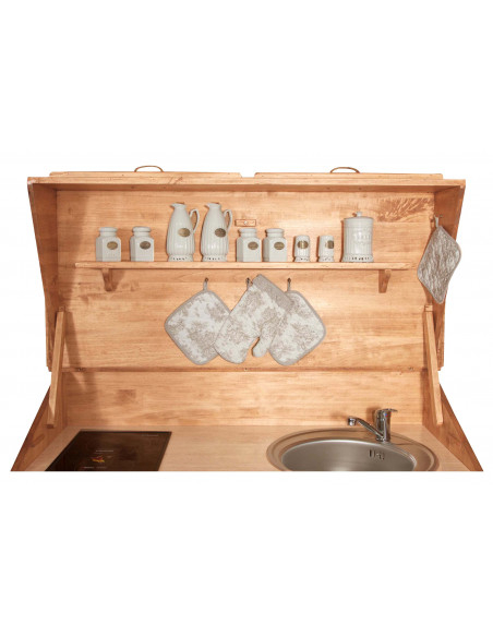 Armário de cozinha em madeira maciça de cal, acabamento natural L130xDP60xA115 cm
