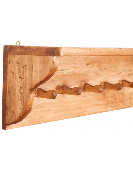 Attaccapanni a mensola in legno massello di tiglio finitura naturale 157x22x25 cm