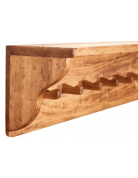 Attaccapanni a mensola in legno massello di tiglio finitura naturale  L145xPR22xH27 cm. Made in Italy