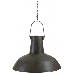 Lustre pendente industrial não eletrificado W50xDP50xH30 cm em ferro, acabamento verde antigo
