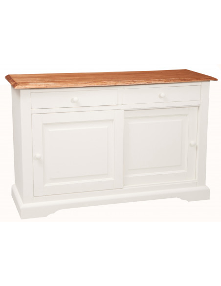 Credenza Country in legno massello di tiglio struttura bianca anticata piano finitura naturale 142x50x90 cm