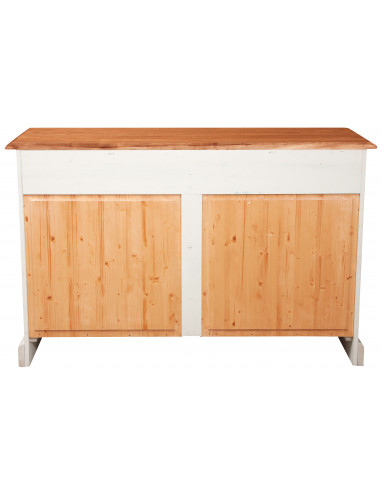 Credenza Country in legno massello di tiglio struttura bianca anticata piano finitura naturale 142x50x90 cm Credenza Country in legno massello di tiglio struttura bianca anticata piano finitura naturale 142x50x90 cm