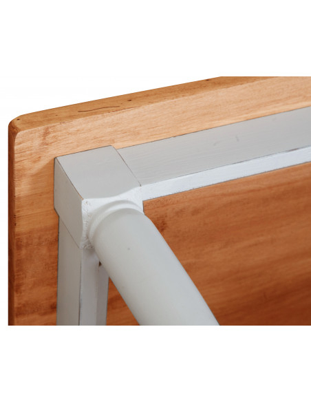 Tavolino da fumo Country in legno massello di tiglio struttura bianca anticata piano finitura naturale 70x70x45 cm