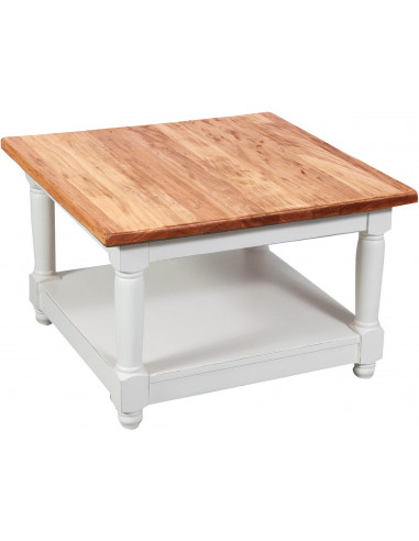 Mesa de centro country em madeira maciça de limão, estrutura branca antiga, tampo com acabamento natural 70x70x45 cm Mesa de centro country em madeira maciça de limão, estrutura branca antiga, tampo com acabamento natural 70x70x45 cm
