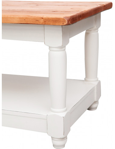 Tavolo da fumo Country in legno massello di tiglio struttura bianca anticata piano finitura naturale 90x50x45 cm Tavolo da fumo Country in legno massello di tiglio struttura bianca anticata piano finitura naturale 90x50x45 cm