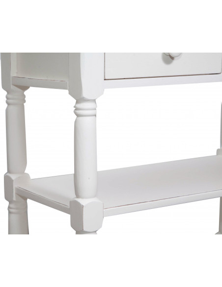 Tavolino Country in legno massello di tiglio struttura bianca anticata piano finitura naturale 80x38x80 cm