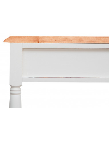 Tavolino Country in legno massello di tiglio struttura bianca anticata piano finitura naturale 80x38x80 cm Tavolino Country in legno massello di tiglio struttura bianca anticata piano finitura naturale 80x38x80 cm